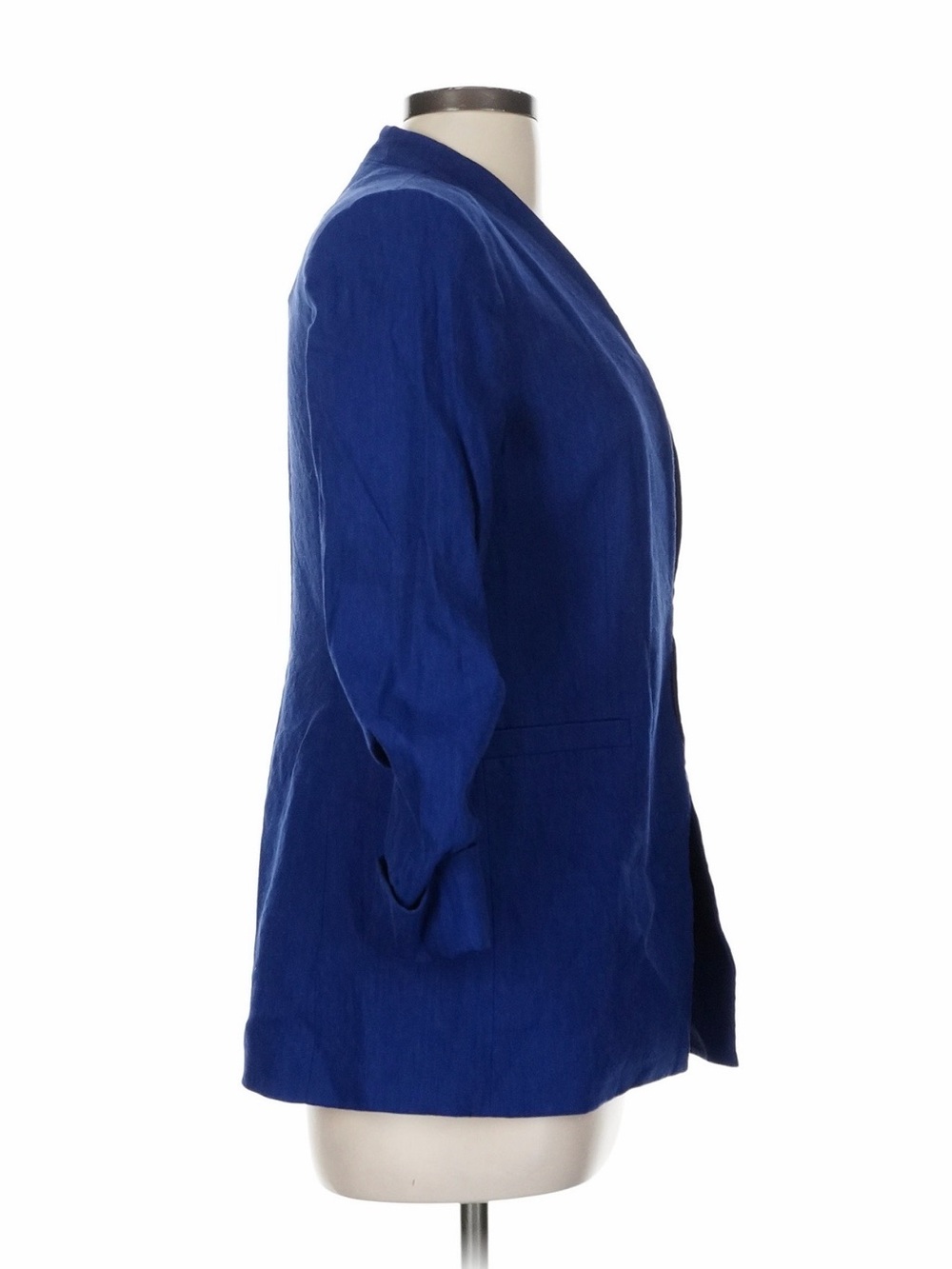 Alice + Olivia Cobalt Blue Linen Blend Ruched Sleeve Blazer Size 8 - Picture 5 of 10